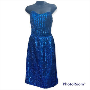 Chenelli Blue Sequin Strapless Vintage Party Dress